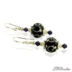 Dark Purple Lampwork Crystal Beaded Earrings