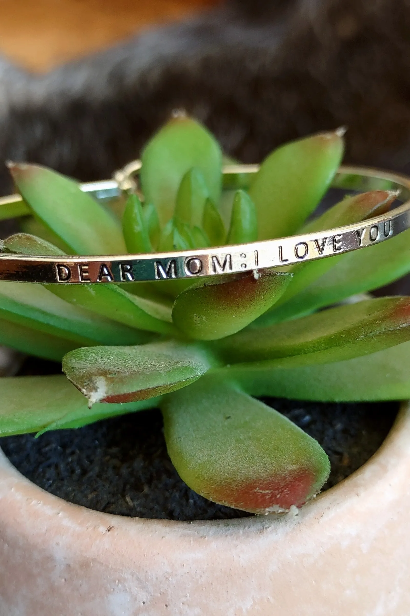 Dear Mom I Love You Silver Bangle Bracelet