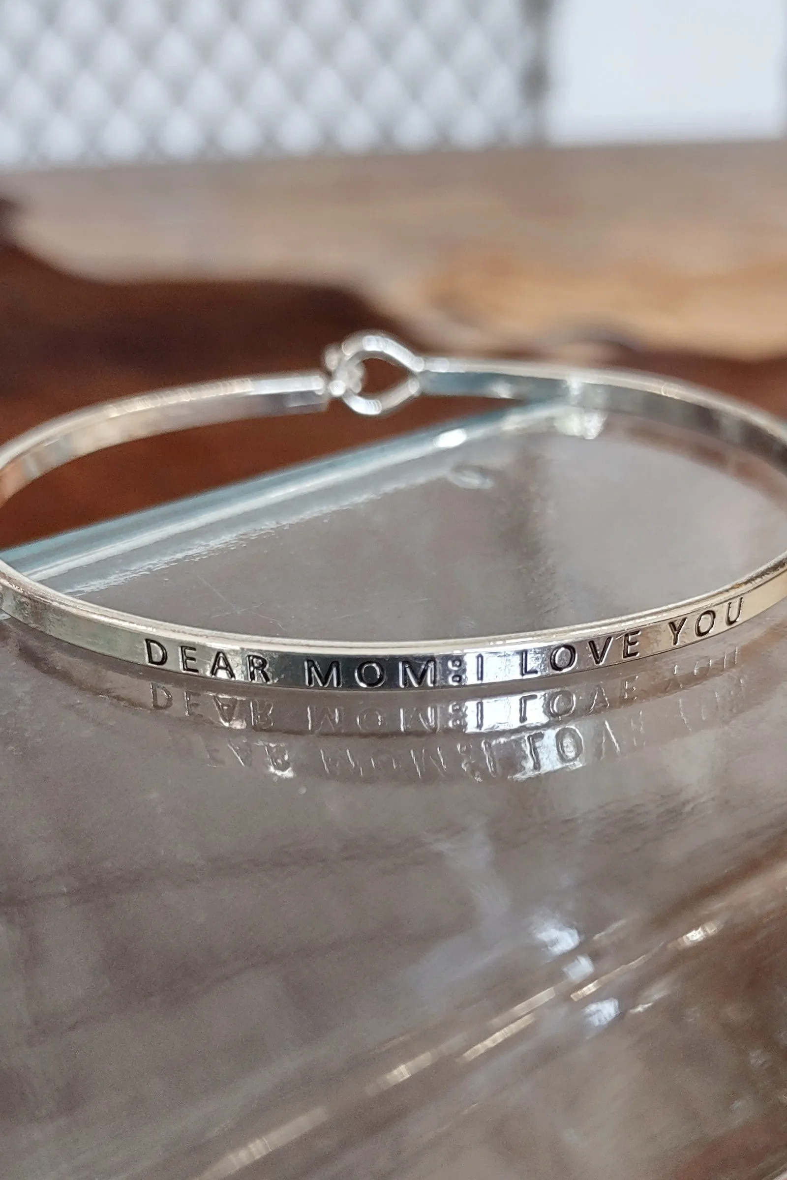 Dear Mom I Love You Silver Bangle Bracelet