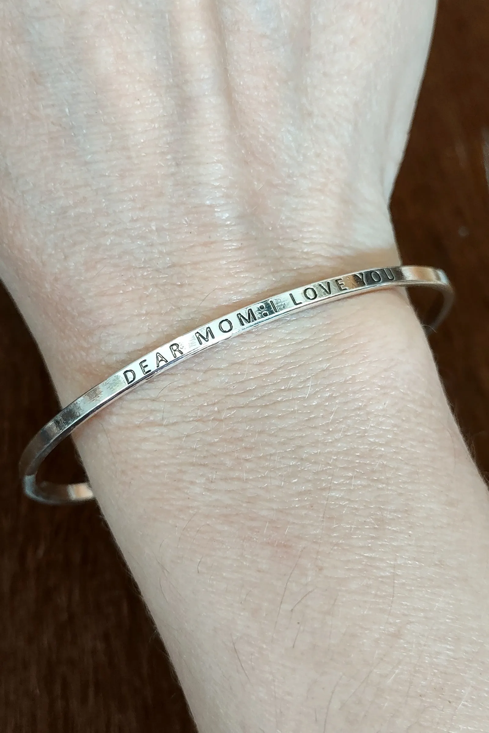 Dear Mom I Love You Silver Bangle Bracelet