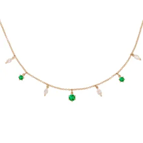 Demeter Marquise Fringe Necklace, 7 Charm, Emerald