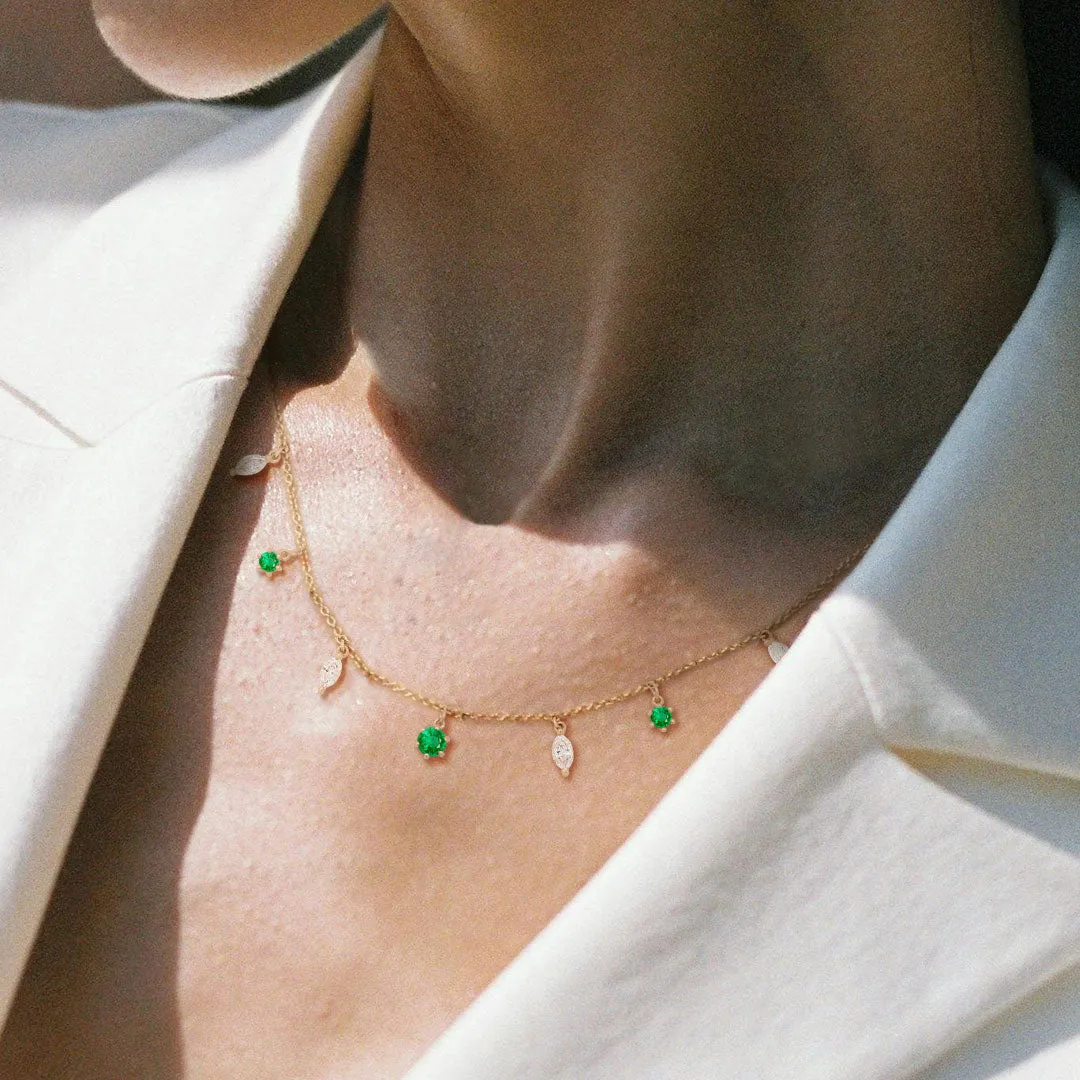 Demeter Marquise Fringe Necklace, 7 Charm, Emerald