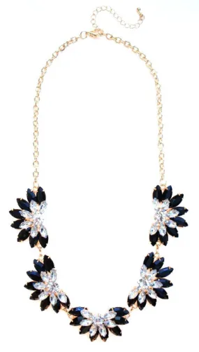 Designer Inspired Fan Crystal Statement Necklace- Black