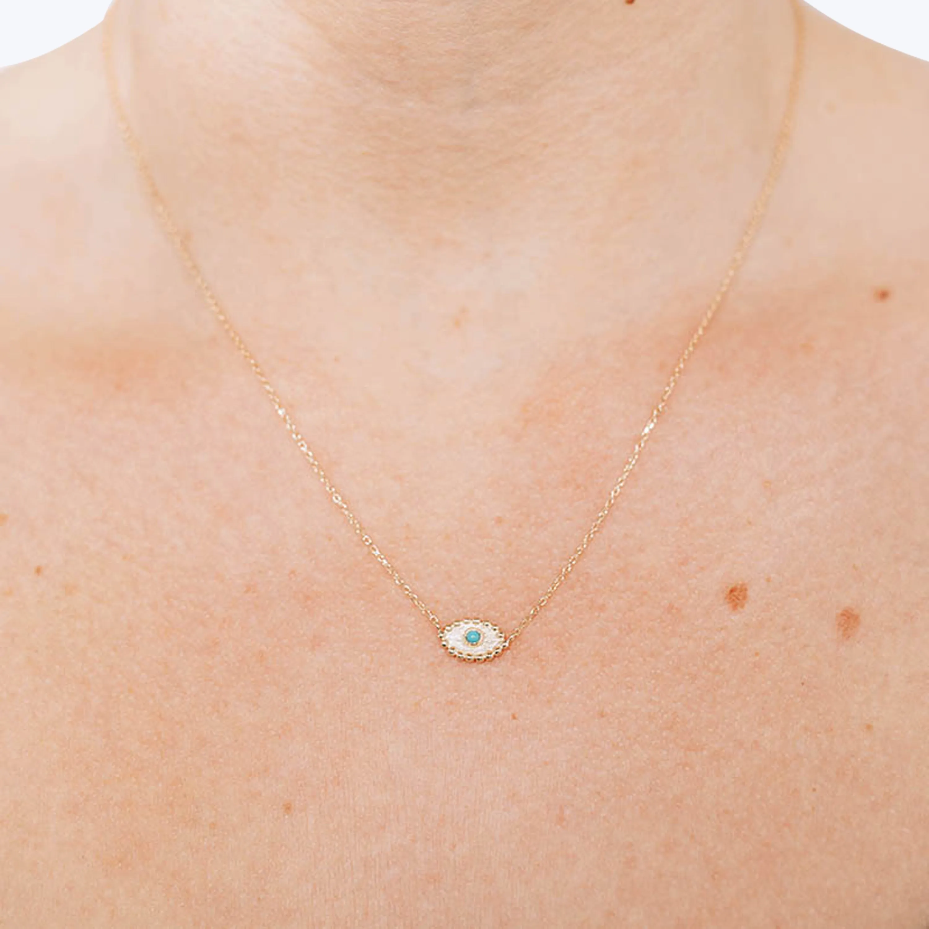 Dew Drop Evil Eye Turquoise   Diamond Necklace