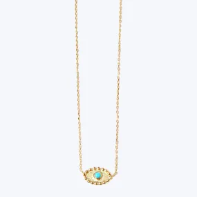 Dew Drop Evil Eye Turquoise   Diamond Necklace