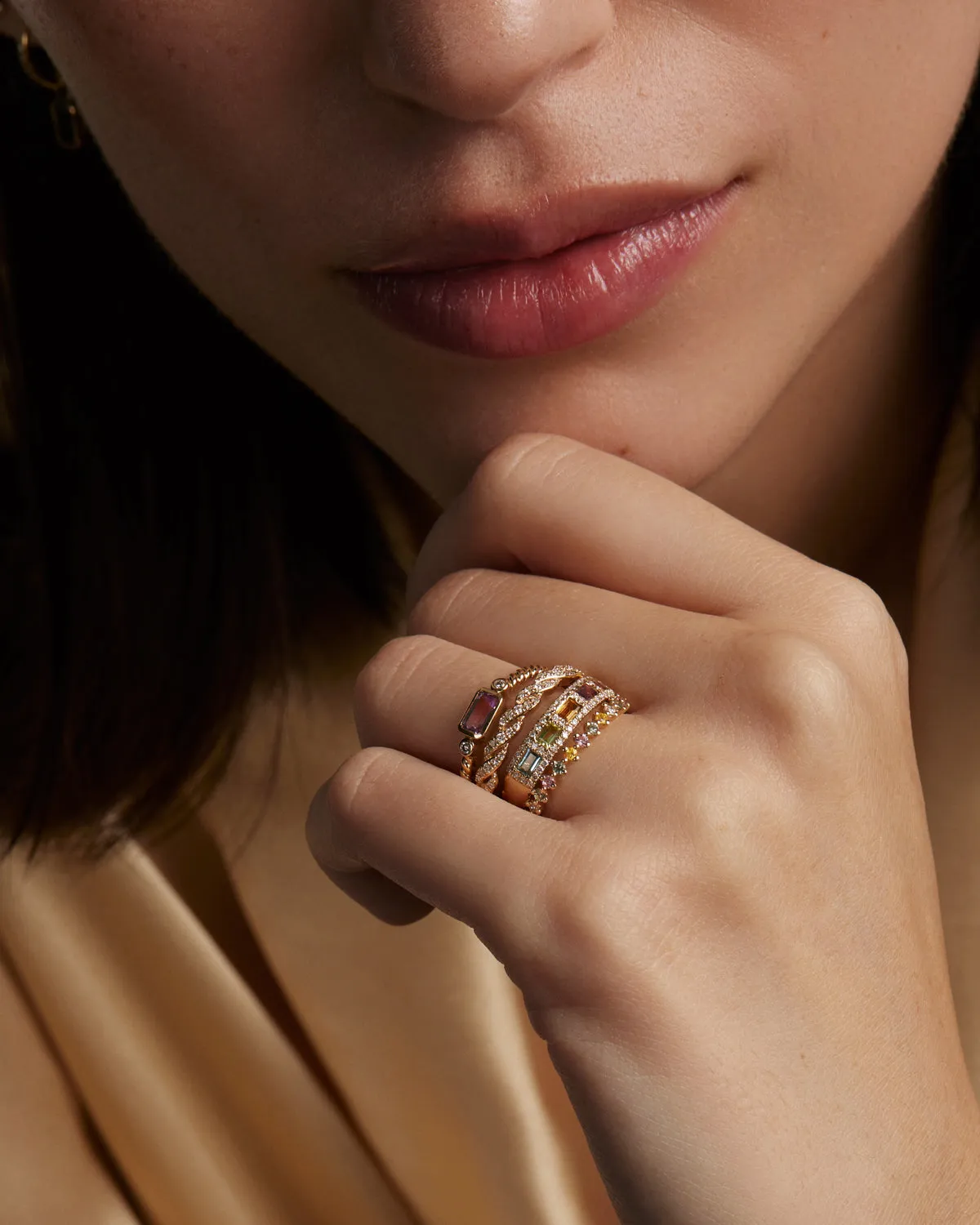 Diamond & Multi Coloured Gemstone Baguette Ring