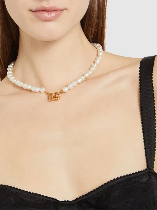 Dolce&amp;Gabbana   DG logo &amp; pearl choker 