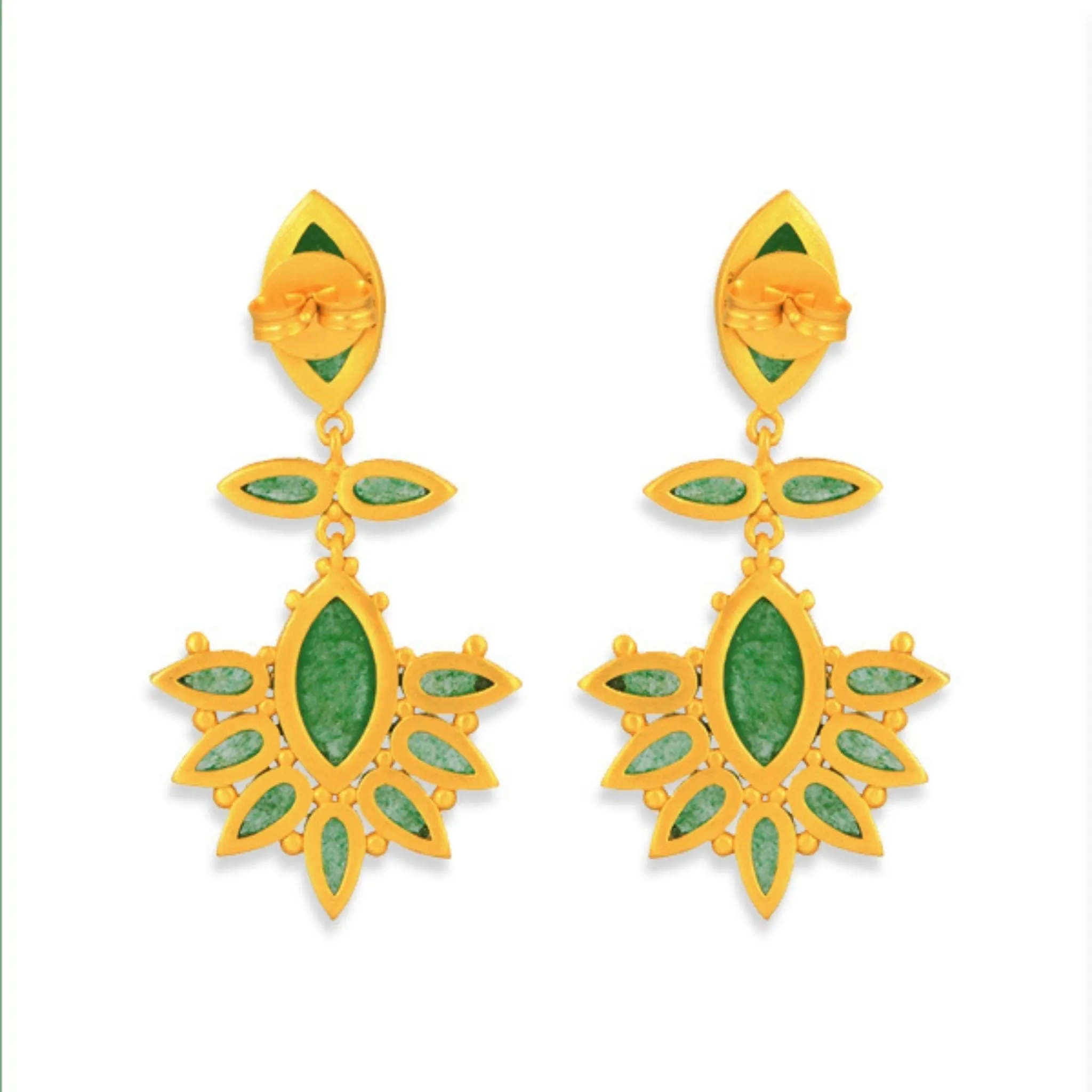 Dreamcatcher Drop Earrings - Green Strawberry Quartz