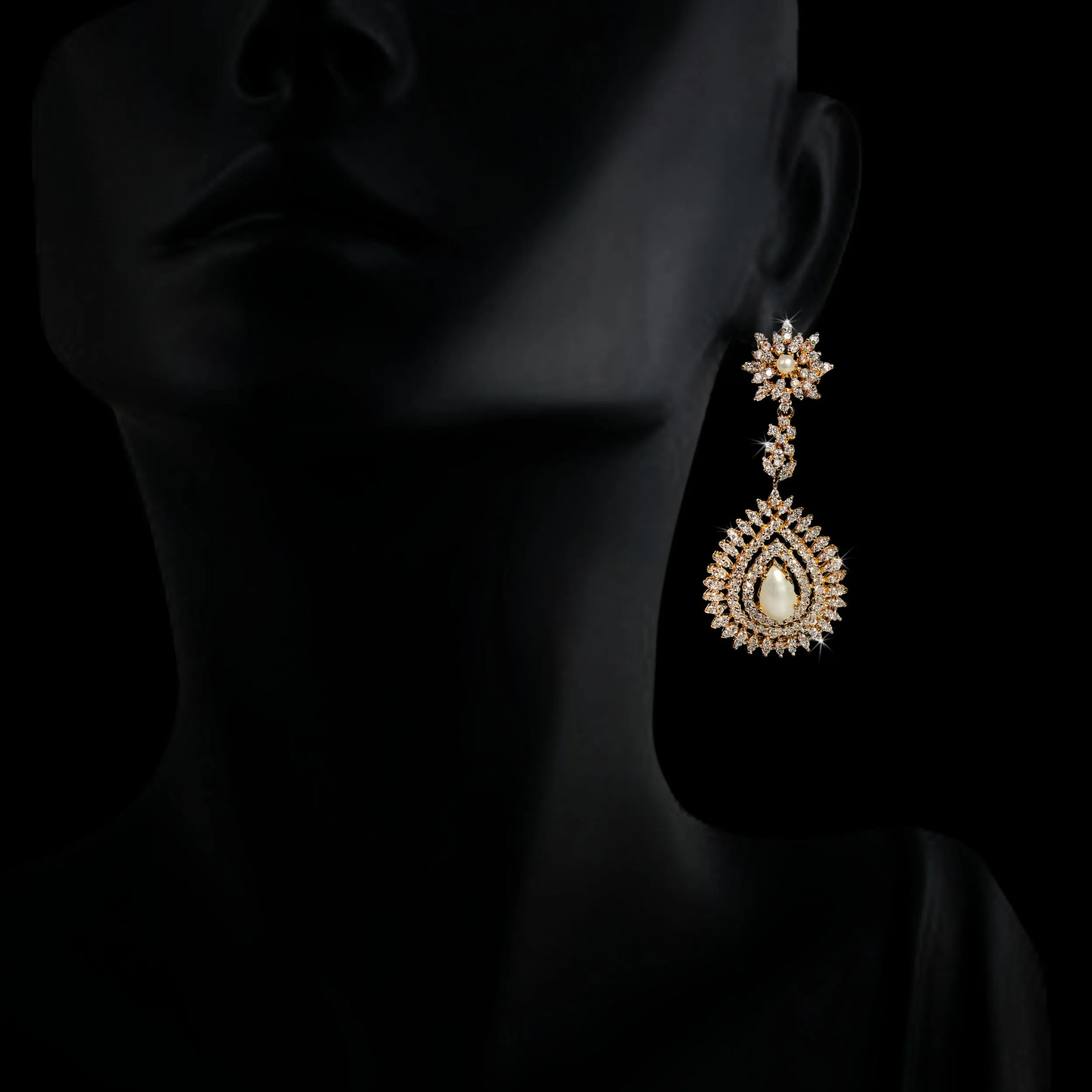 Earrings in Pearls and Cubic Zircons