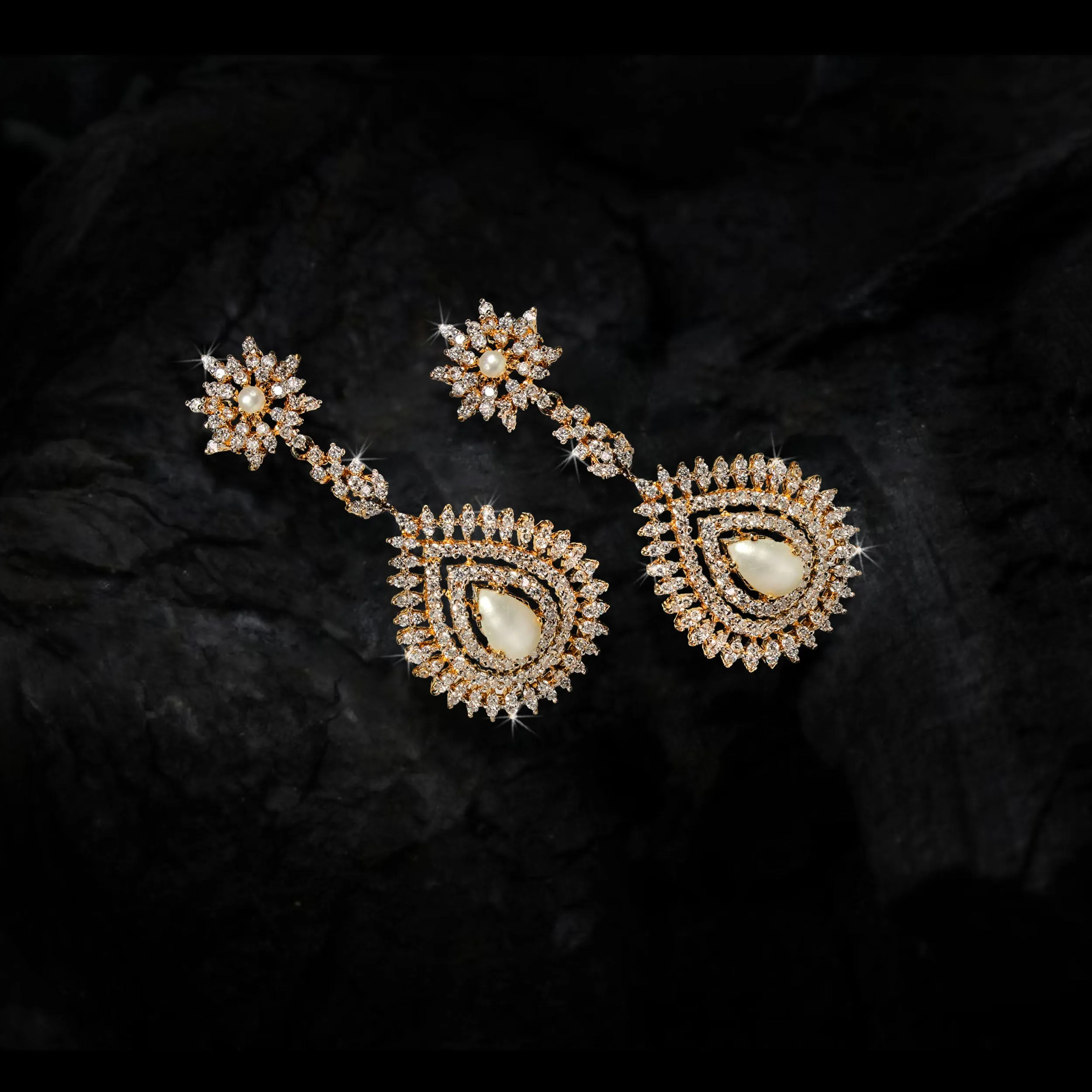 Earrings in Pearls and Cubic Zircons