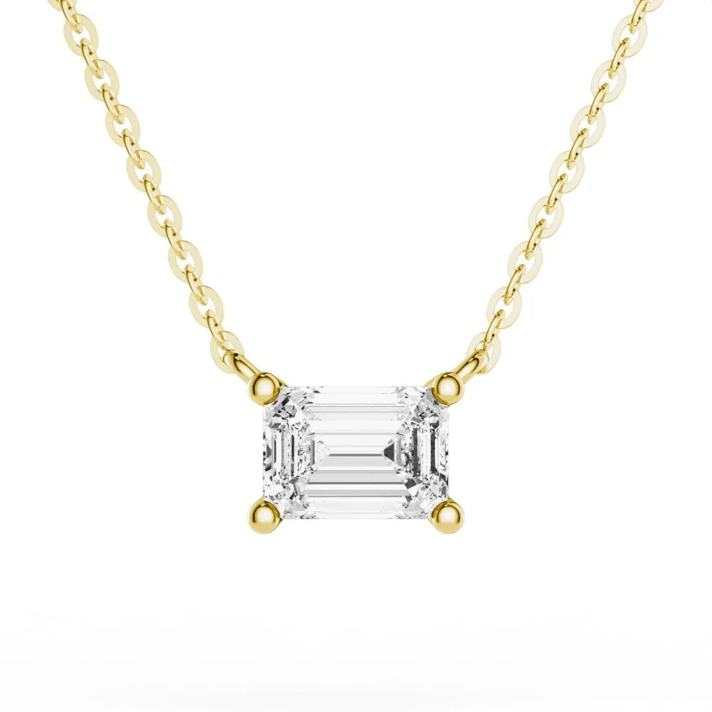 East-West Emerald Cut Moissanite Solitaire Necklace