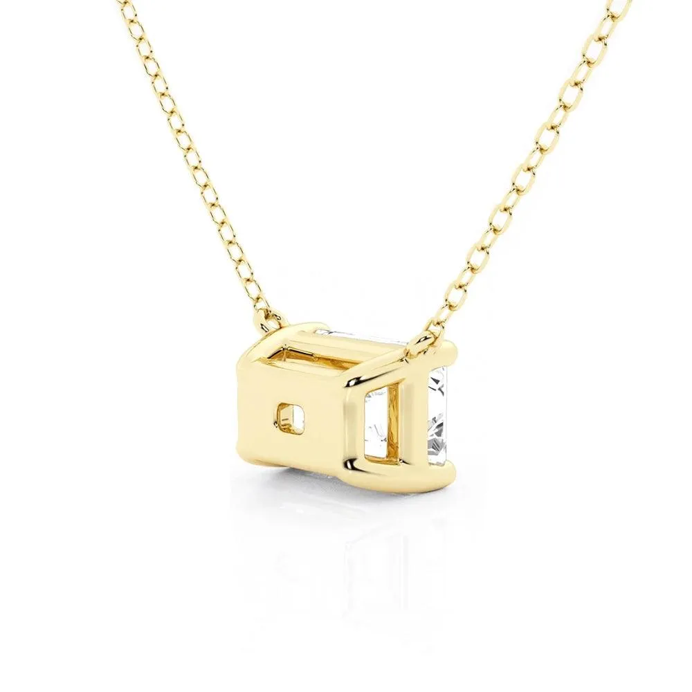 East-West Emerald Cut Moissanite Solitaire Necklace