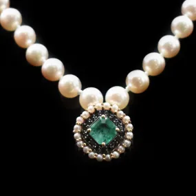 Emerald & Black Diamond Pearl Choker Necklace- One Of A Kind Series