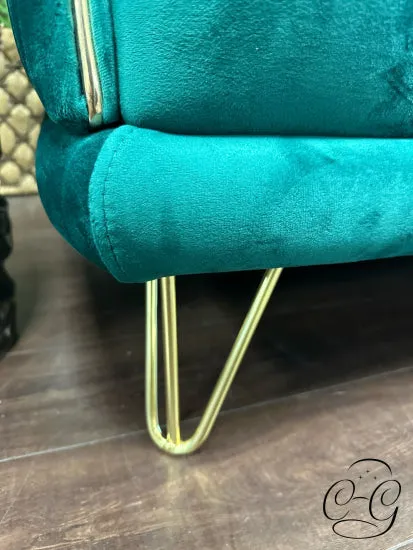 Emerald Green Convertible Sofa W/Channel Tufted Back, Brass Plated Detailing