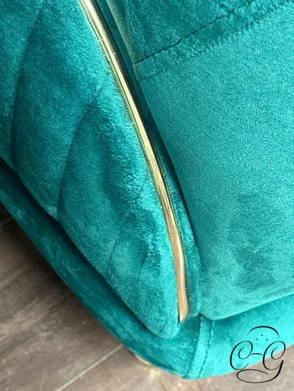Emerald Green Convertible Sofa W/Channel Tufted Back, Brass Plated Detailing