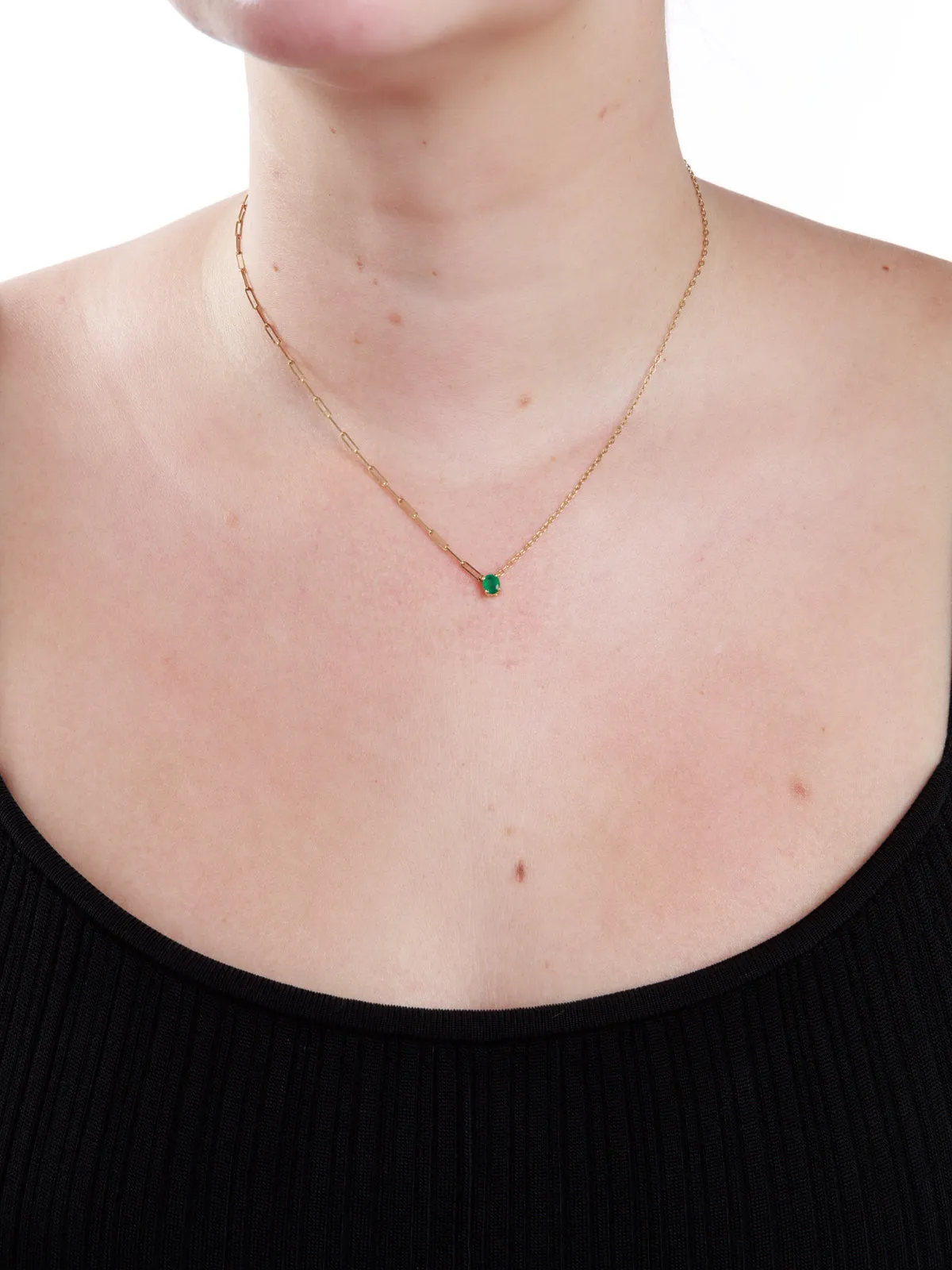 Emerald Mixed Chain Yellow Gold Necklace