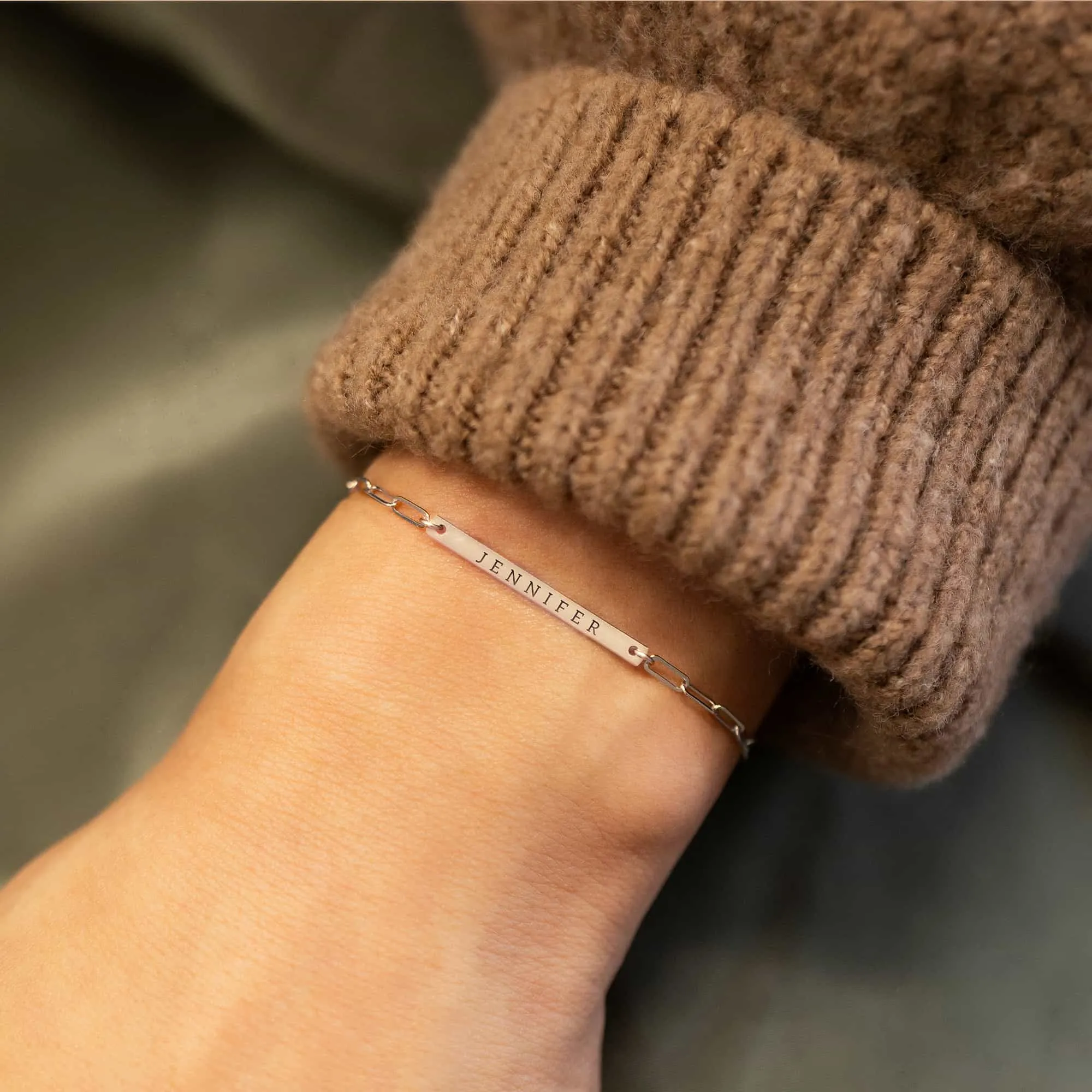 Engravable Thin Bar Chain Link Bracelet
