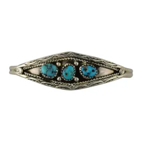 Esther White Turquoise 3-Stone Bracelet Navajo Sterling Silver