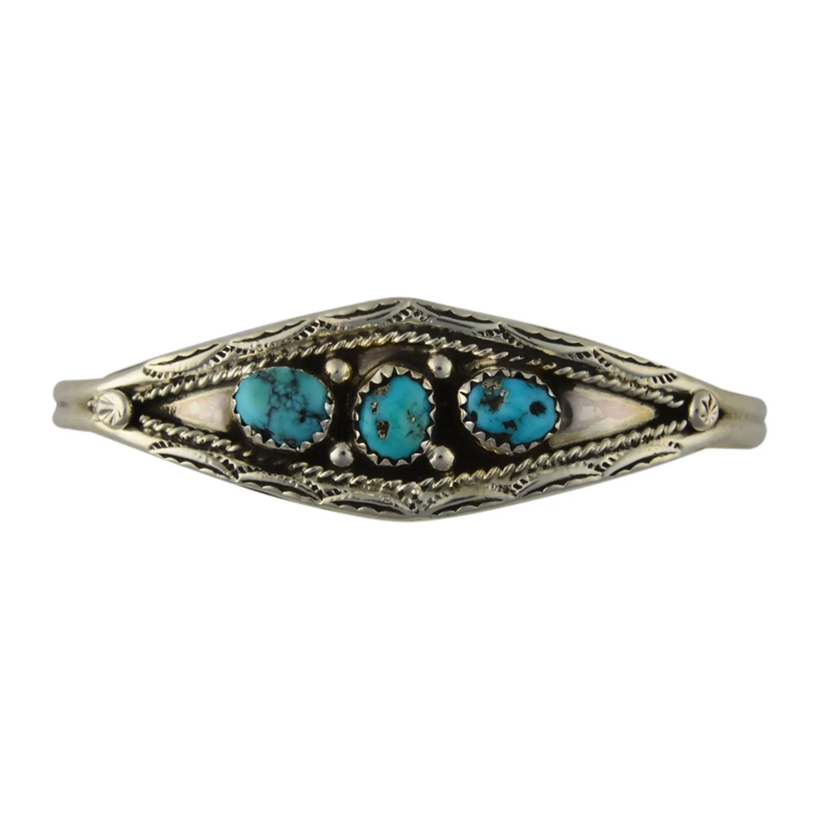 Esther White Turquoise 3-Stone Bracelet Navajo Sterling Silver