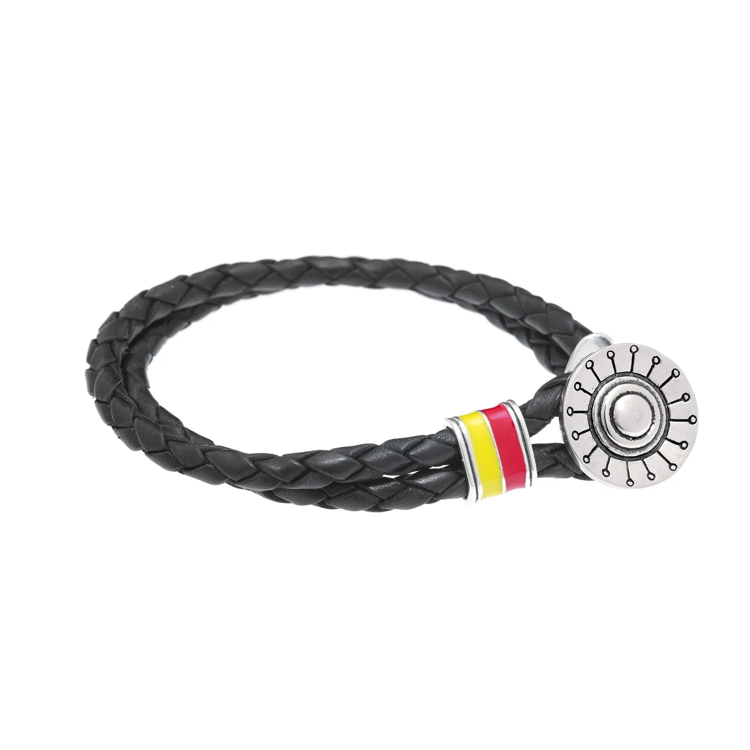 Face The Sun And The Shadow Will Fall Behind You Silver & Enamel Leather Bracelet