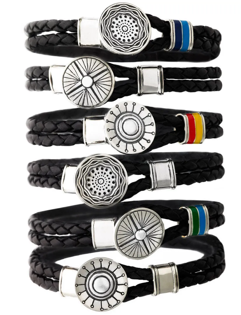 Face The Sun And The Shadow Will Fall Behind You Silver & Enamel Leather Bracelet