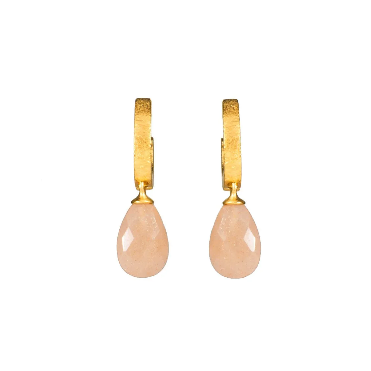 Faceted Oval Peach Moonstone 24K Gold Vermeil Huggie Earrings
