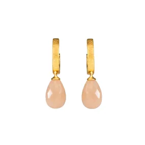 Faceted Oval Peach Moonstone 24K Gold Vermeil Huggie Earrings