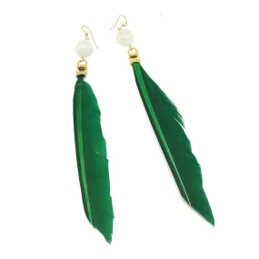 Feather Earrings with Moonstone Beads