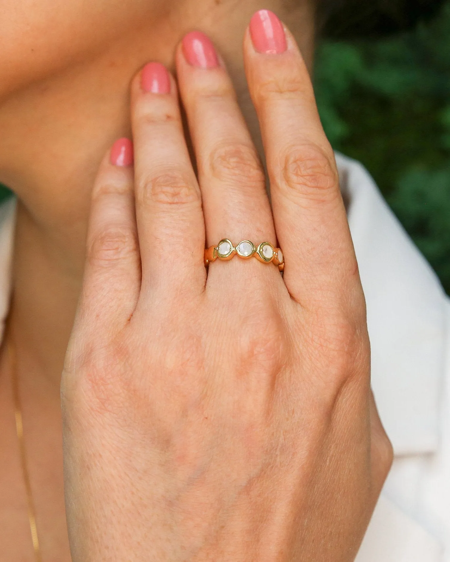 Five Stone Rainbow Moonstone Bubble Ring in Gold Vermeil