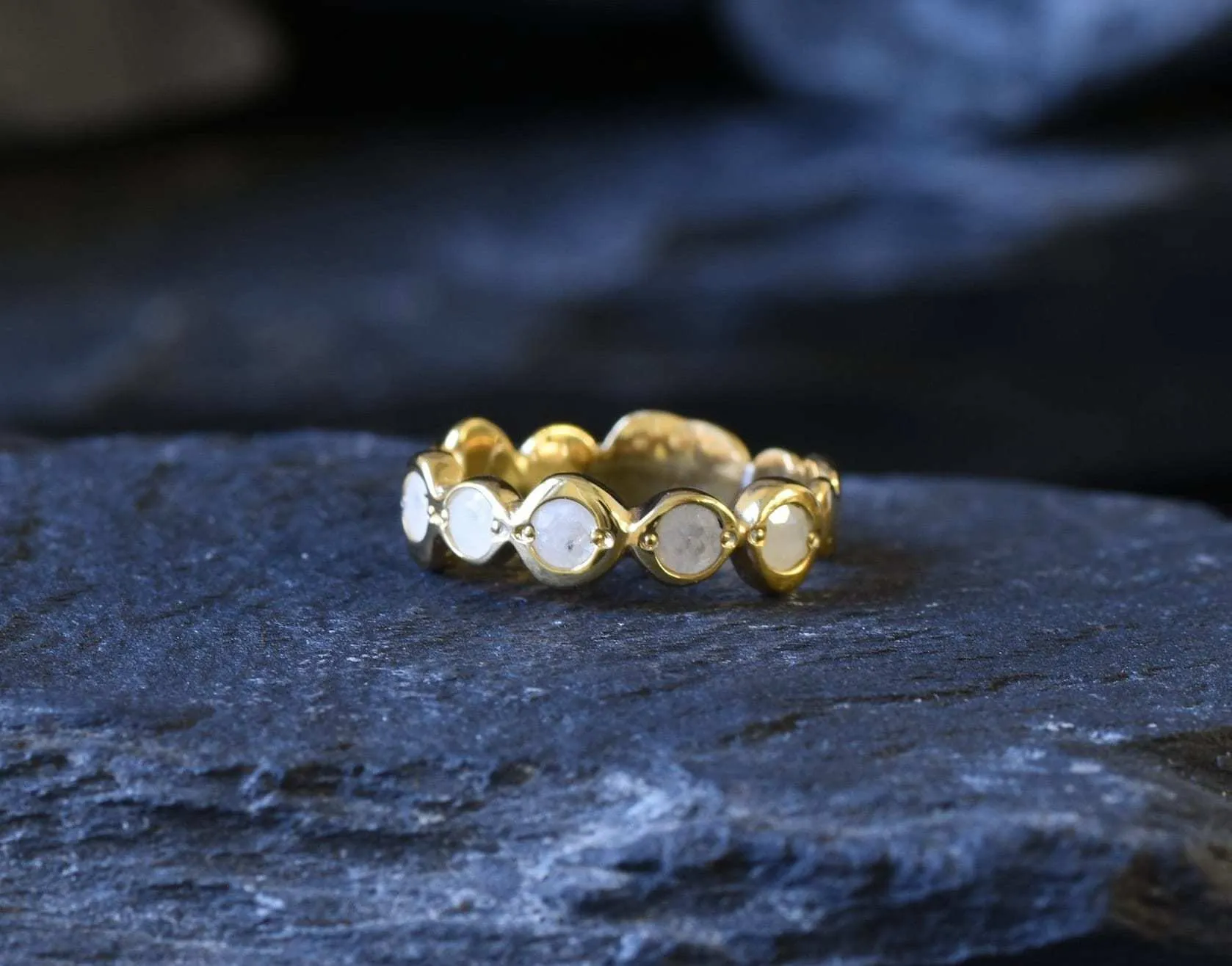 Five Stone Rainbow Moonstone Bubble Ring in Gold Vermeil