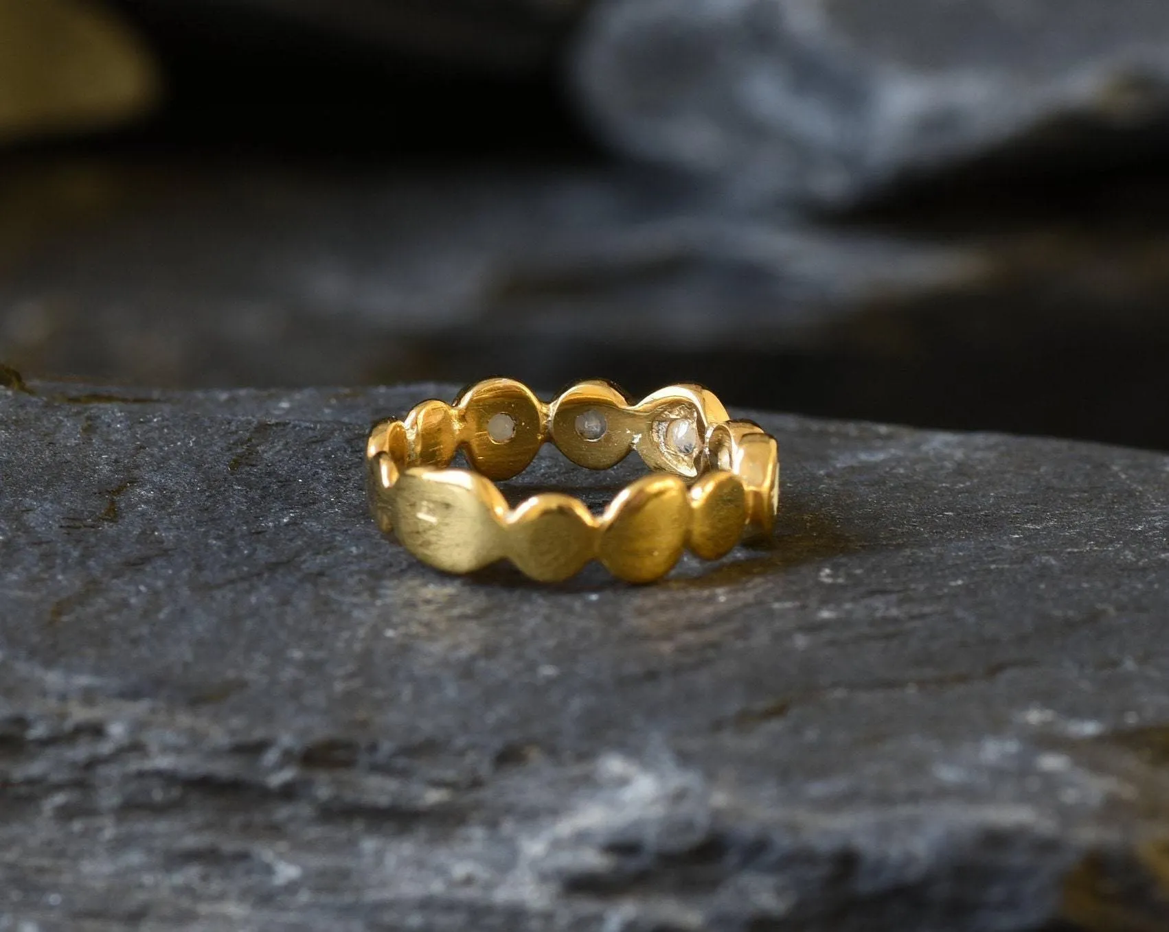 Five Stone Rainbow Moonstone Bubble Ring in Gold Vermeil