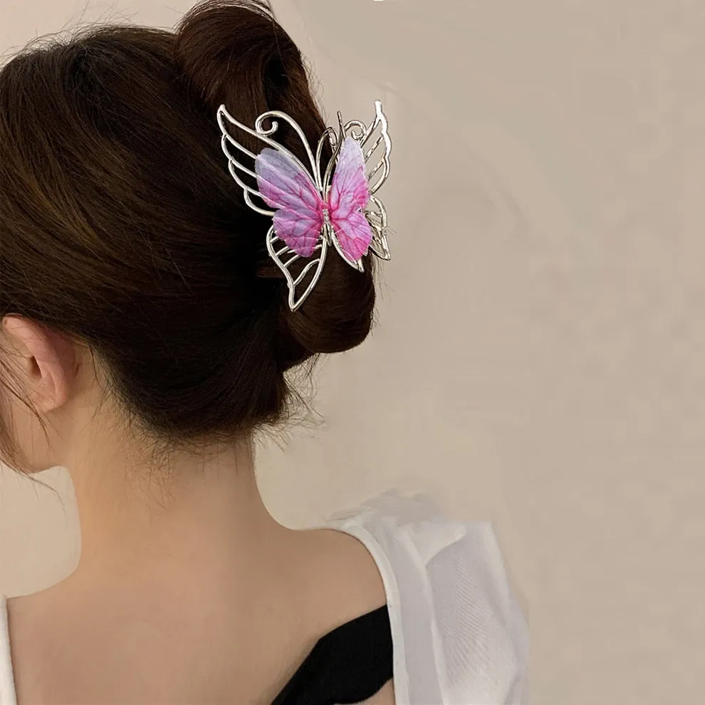 Flytonn  Popular Metal Hollow Butterfly  Hair Clips For Women Solid Color Ponytail Hairpin Large Shark Clip Hair Accessories