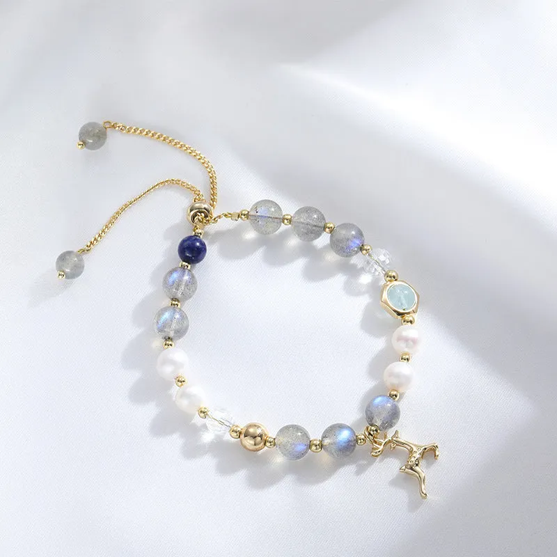 Fortune's Favor Sterling Silver Bracelet with Crystal, Moonstone, and Pearl Gems