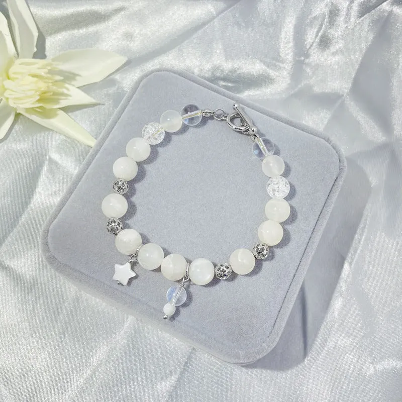 Fortune's Favor Sterling Silver Bracelet with Moonstone and Crystal Beads and Star Pendant