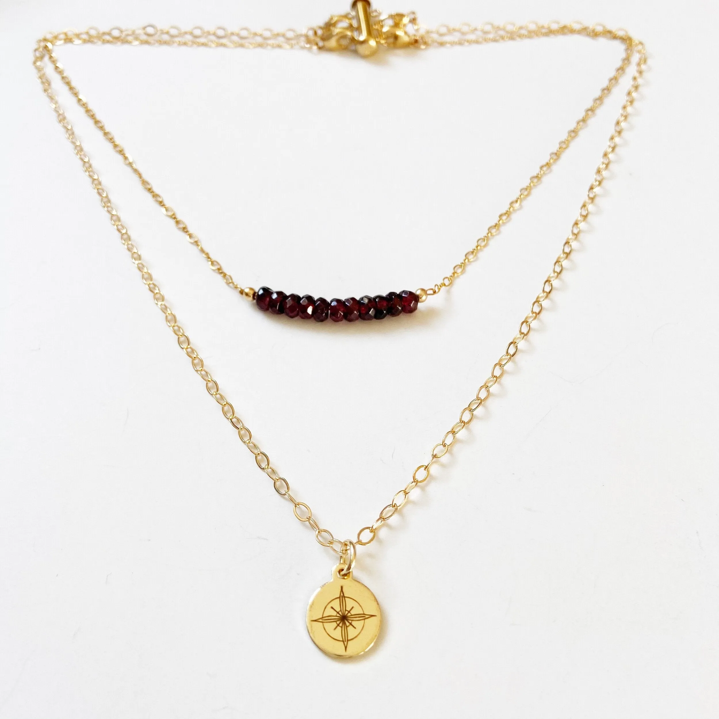 Garnet Choker Necklace in Gold or Silver (15.5 inches)