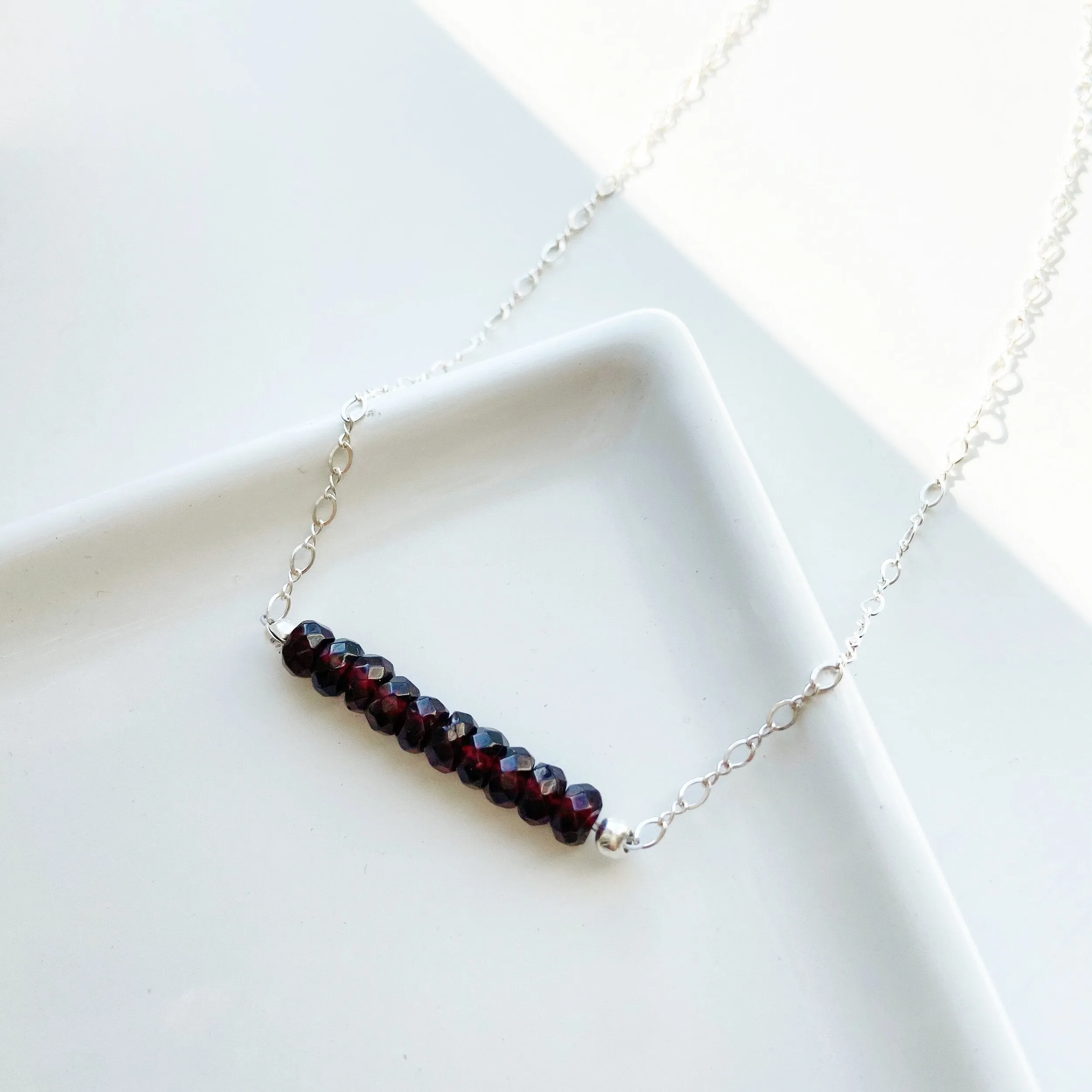 Garnet Choker Necklace in Gold or Silver (15.5 inches)