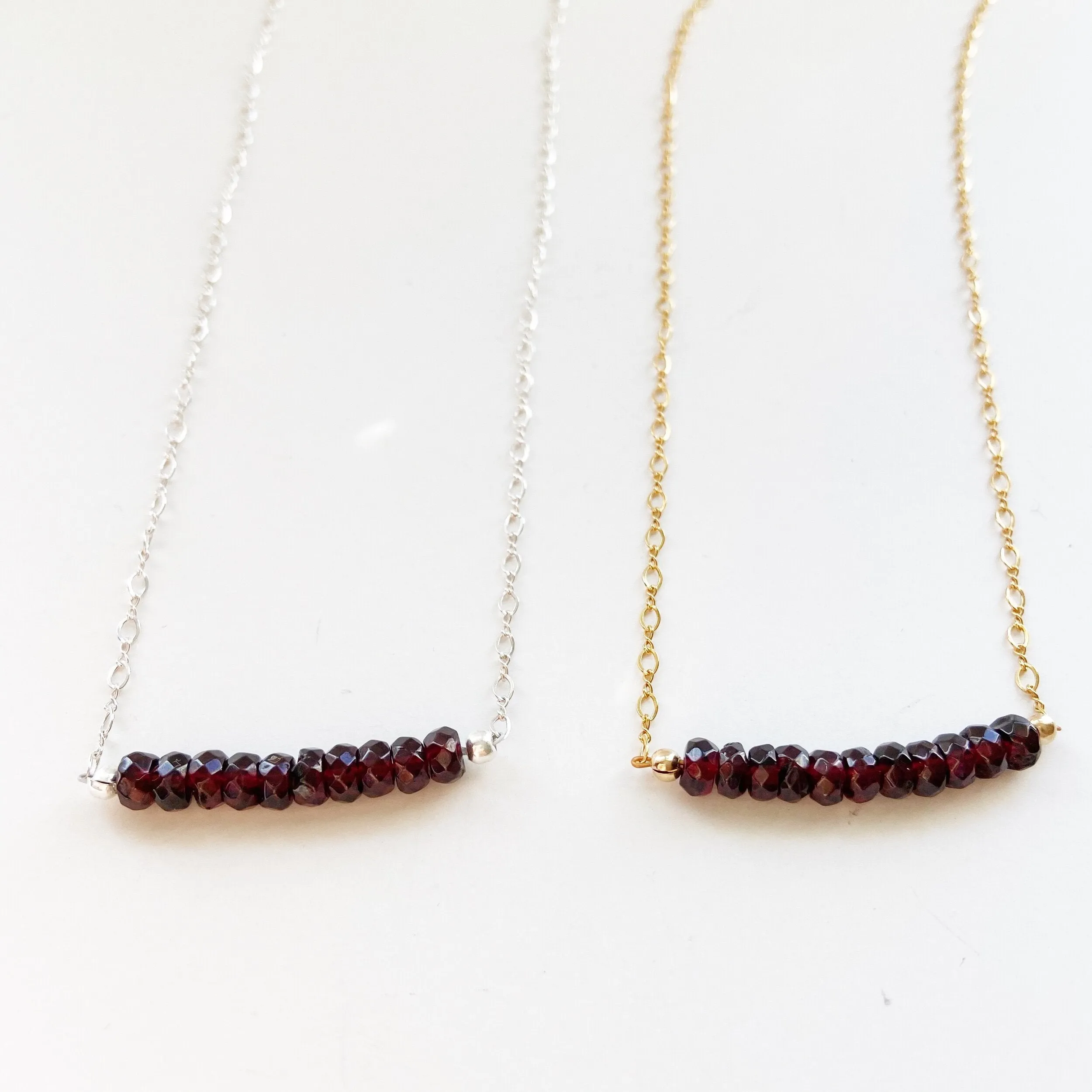 Garnet Choker Necklace in Gold or Silver (15.5 inches)