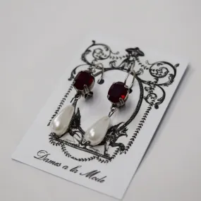 Garnet Swarovski Crystal and Pearl Dangles - Tiny Oval, Small Pearl