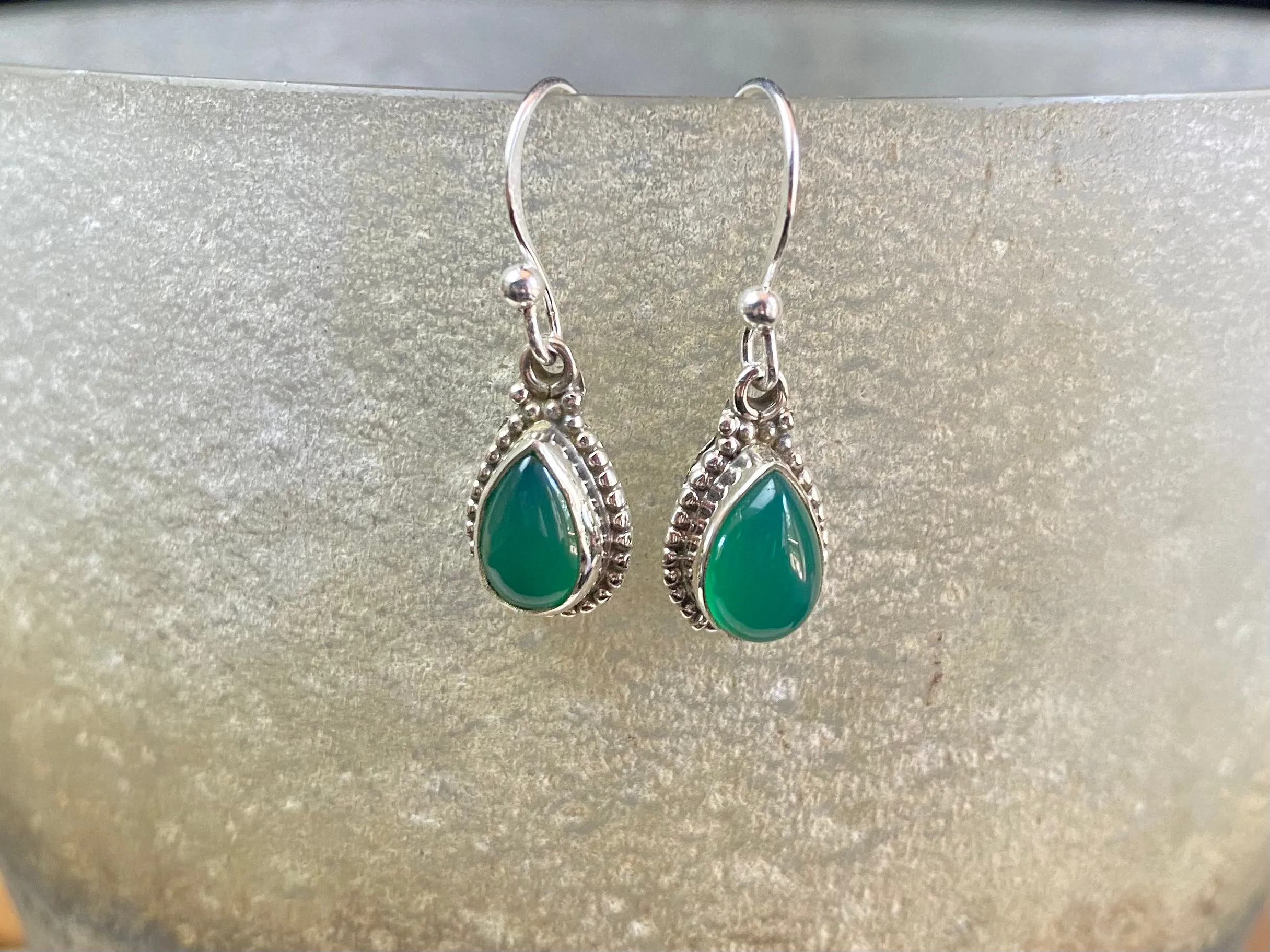 Gemstone And Silver Detailed Teardrop Earrings
