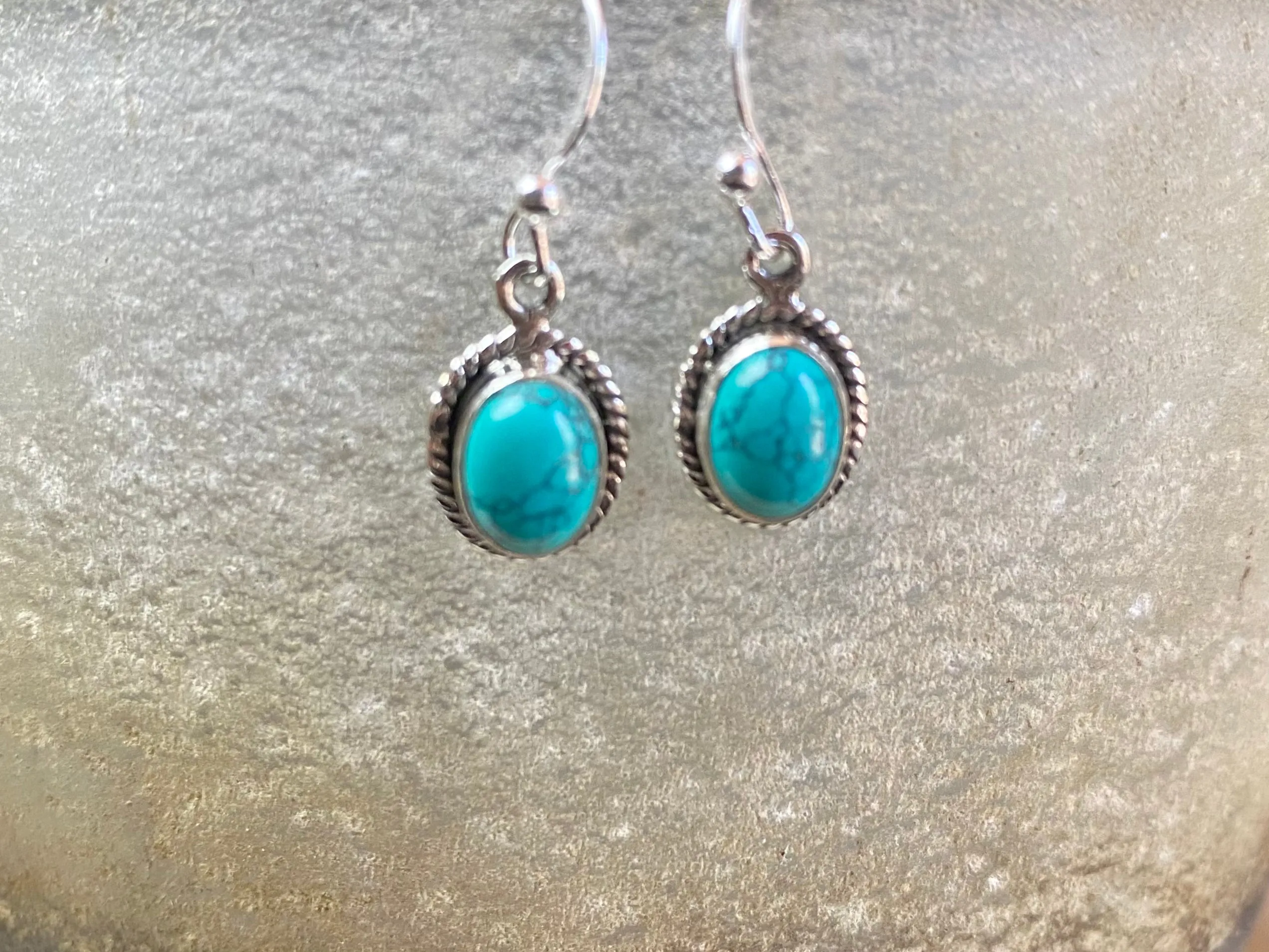 Gemstone And Silver Oval Earrings