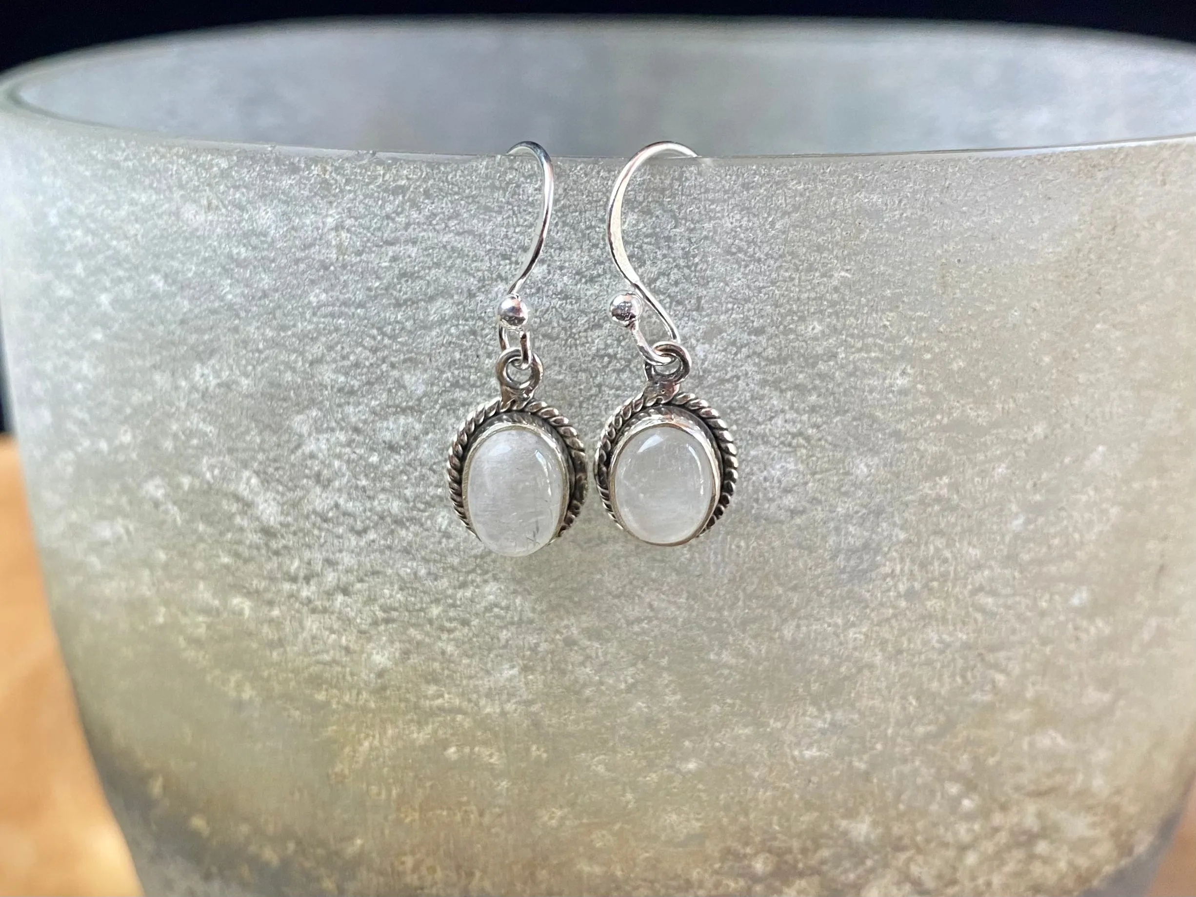 Gemstone And Silver Oval Earrings