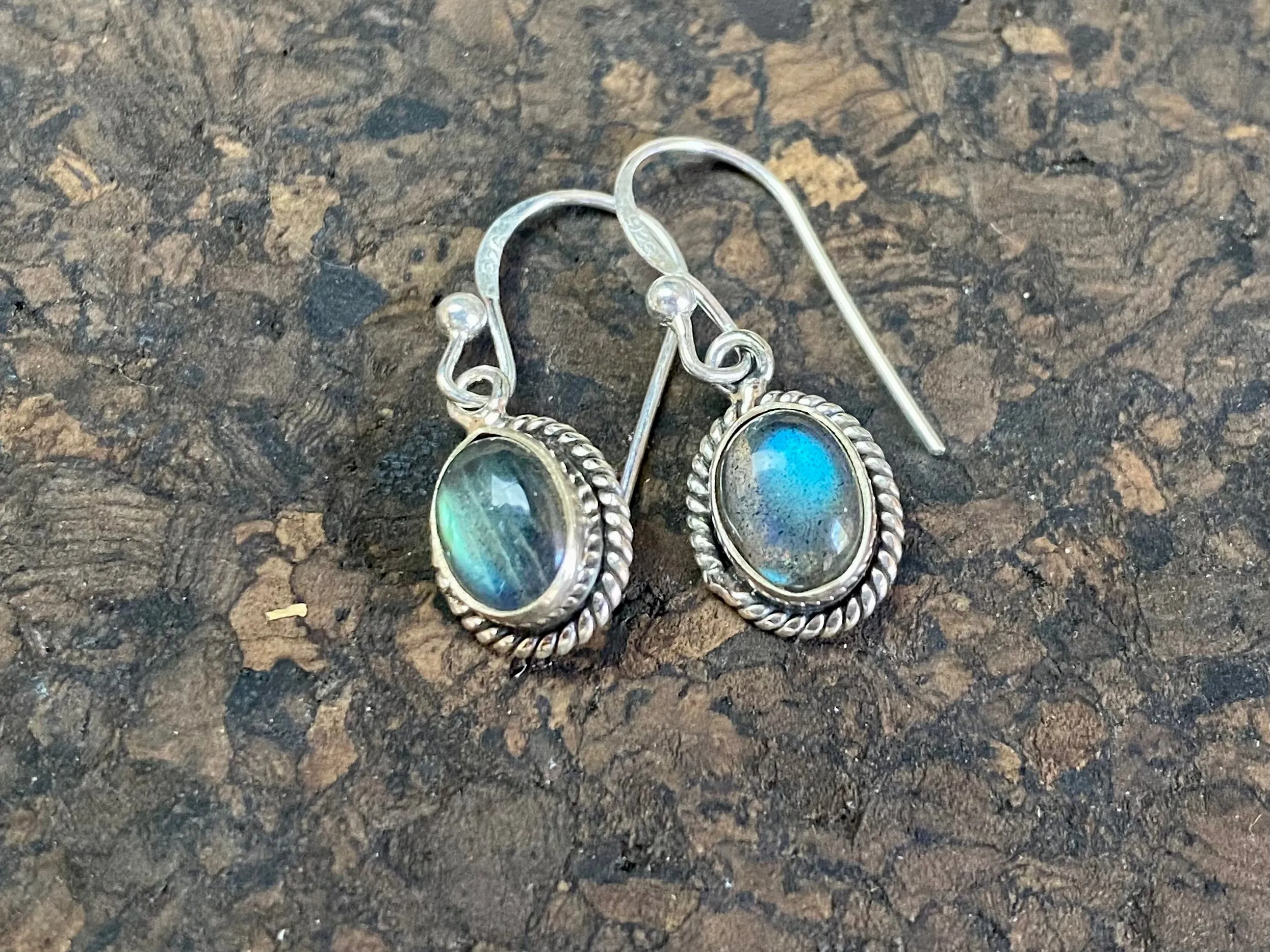 Gemstone And Silver Oval Earrings