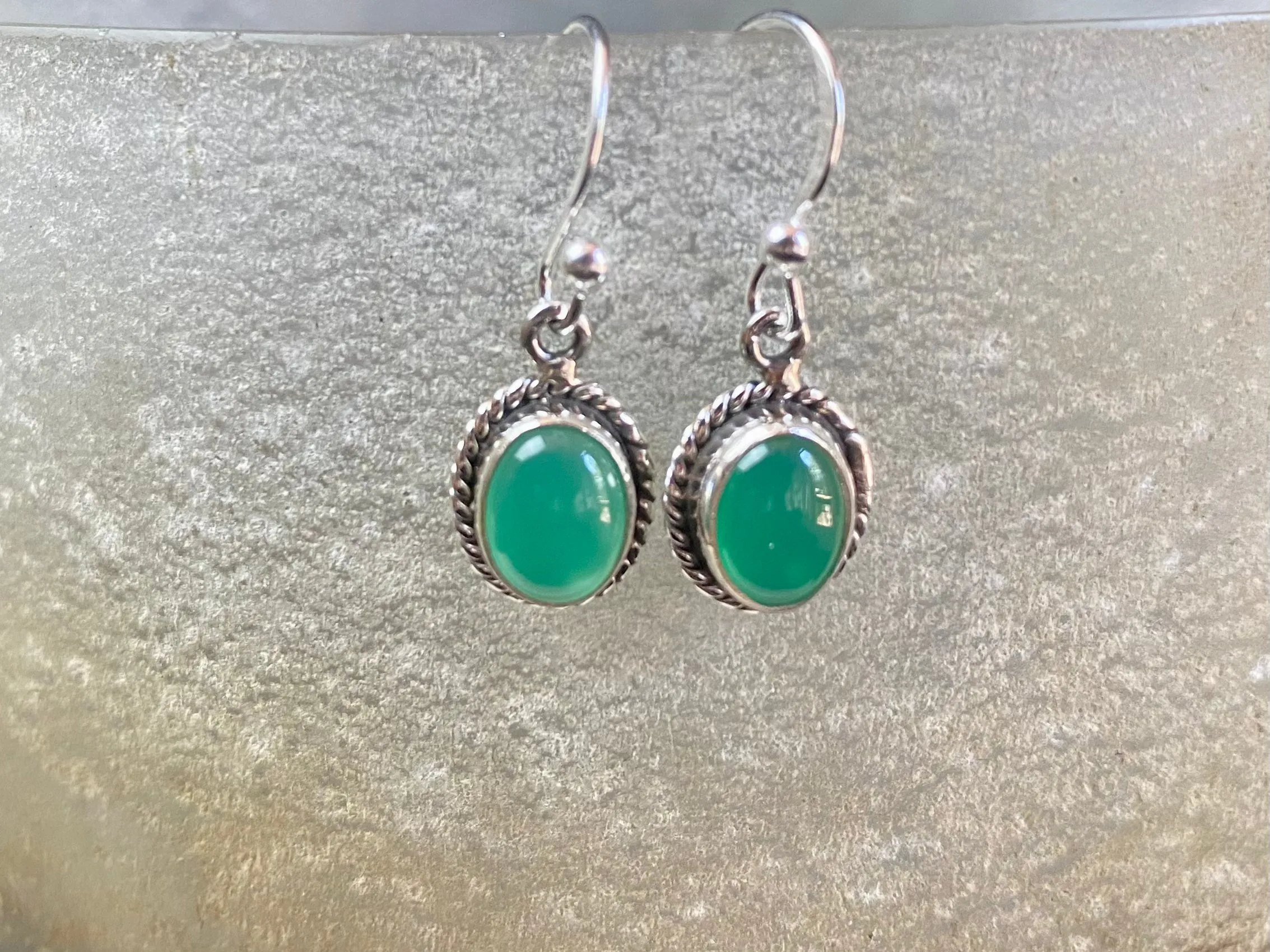 Gemstone And Silver Oval Earrings