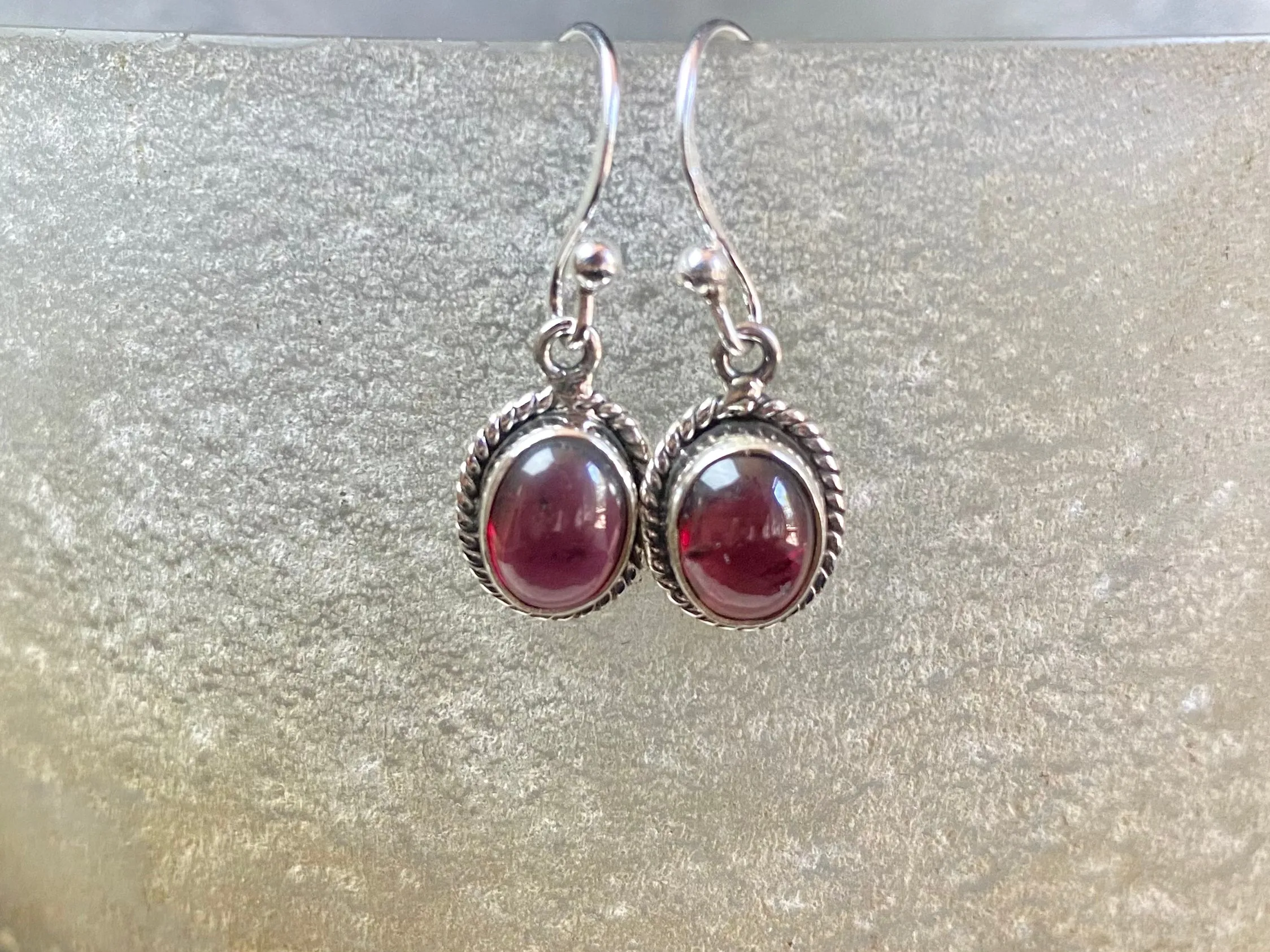 Gemstone And Silver Oval Earrings