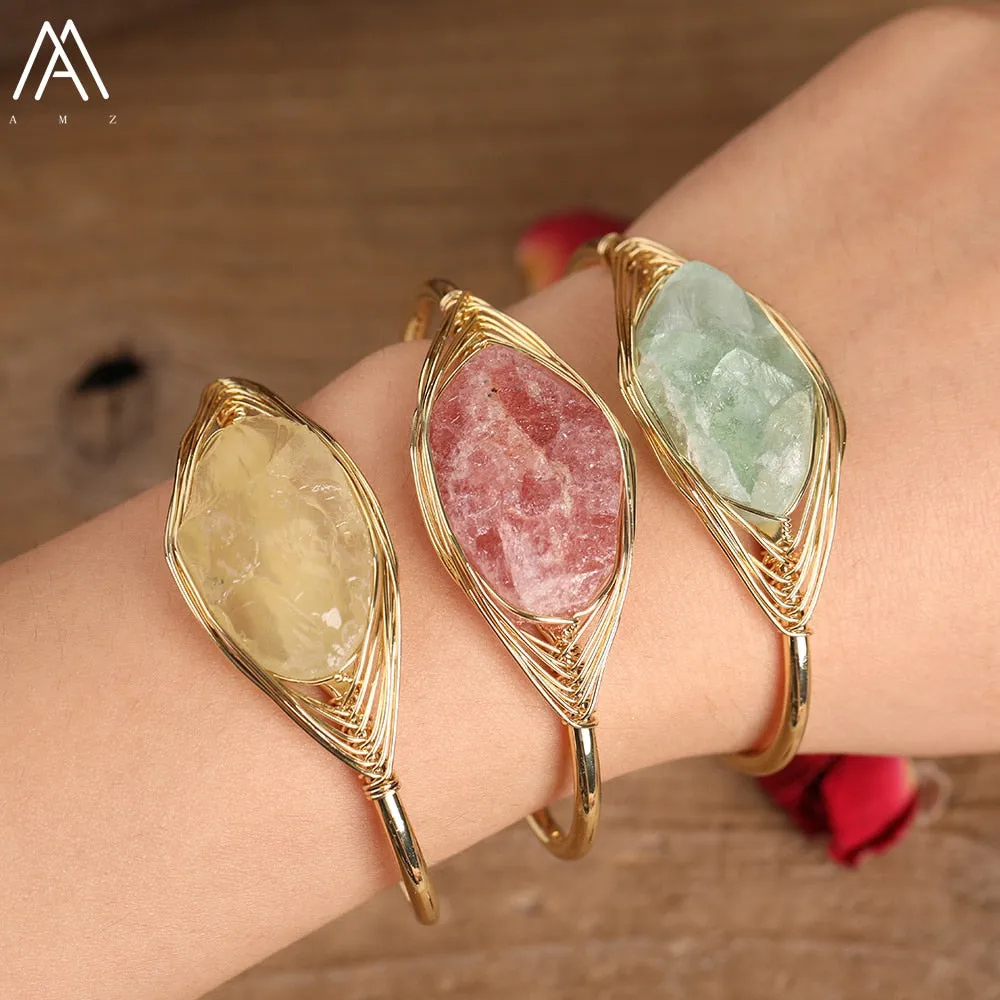 Gold Copper Wire Stone Wrap Bracelet