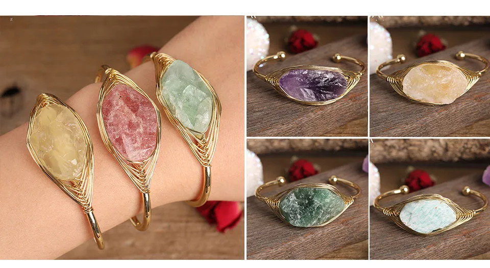 Gold Copper Wire Stone Wrap Bracelet
