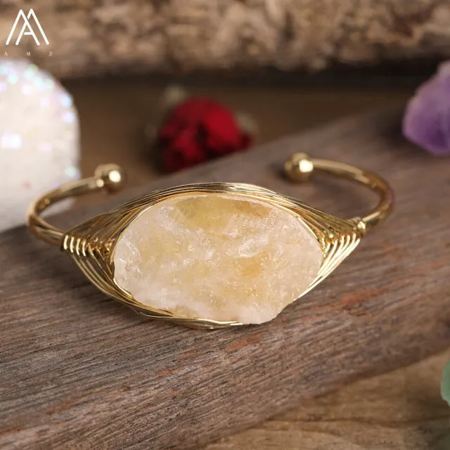 Gold Copper Wire Stone Wrap Bracelet