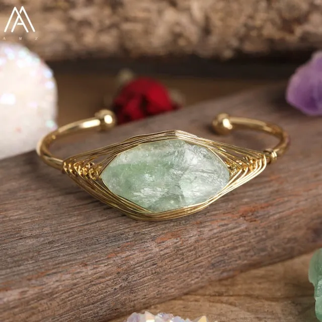 Gold Copper Wire Stone Wrap Bracelet