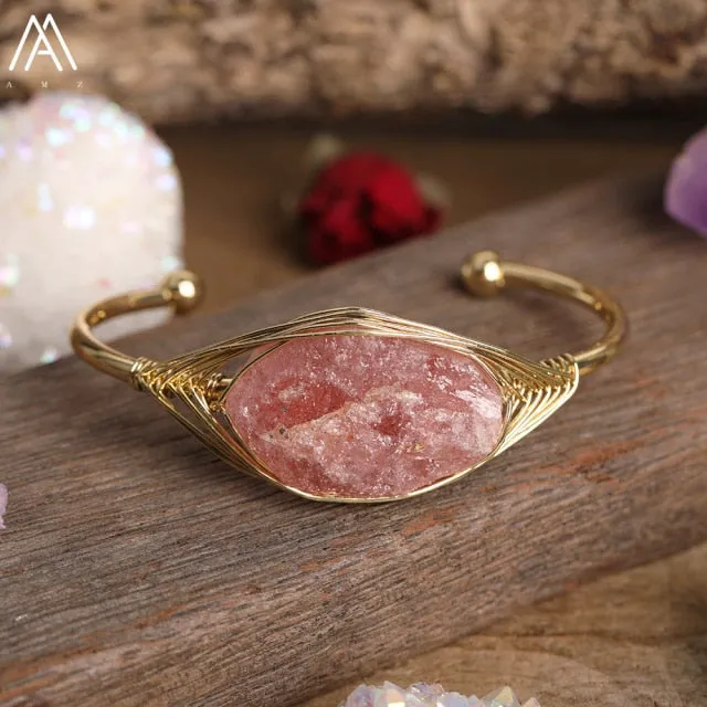 Gold Copper Wire Stone Wrap Bracelet