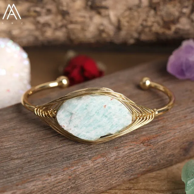 Gold Copper Wire Stone Wrap Bracelet